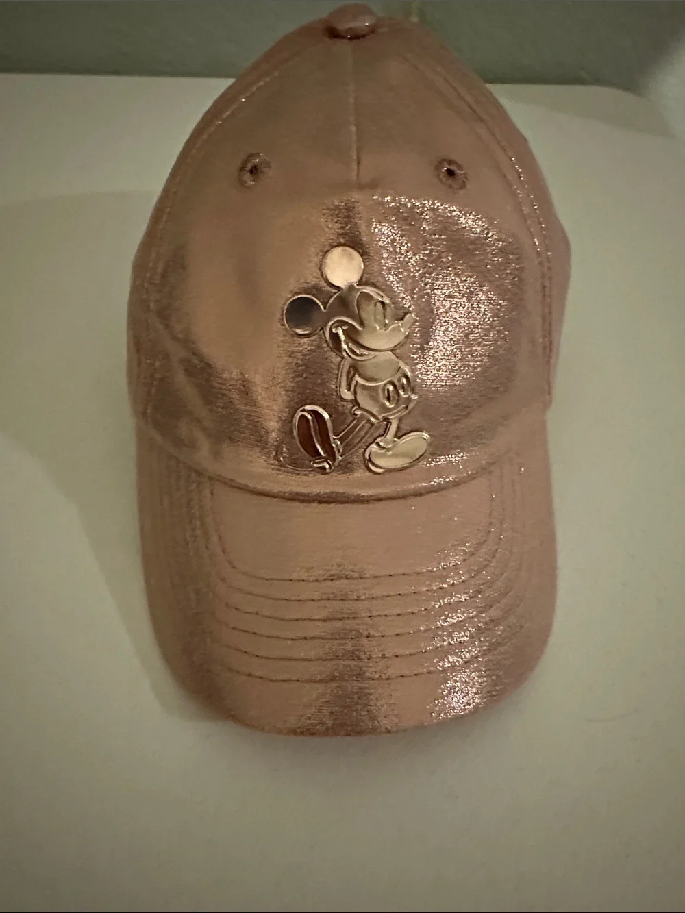 Kids Metallic Rose Gold Baseball Cap with Mickey Accent